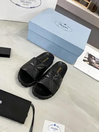 Prada Cloudbust Black Quilted Leather Platform Slippers 5
