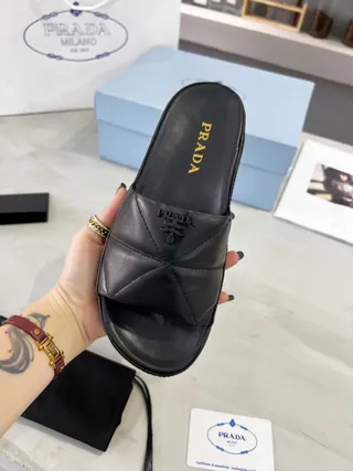 Prada Cloudbust Black Quilted Leather Platform Slippers 7