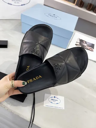 Prada Cloudbust Black Quilted Leather Platform Slippers 9