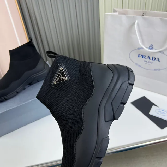 Prada Cloudbust Black Sock-Fit Knit Upper Rubberized Chunky Sole Ankle Boots 3