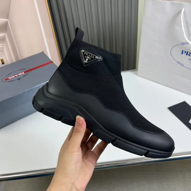 Prada Cloudbust Black Sock-Fit Knit Upper Rubberized Chunky Sole Ankle Boots 4