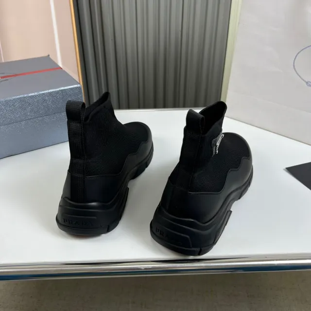 Prada Cloudbust Black Sock-Fit Knit Upper Rubberized Chunky Sole Ankle Boots 6