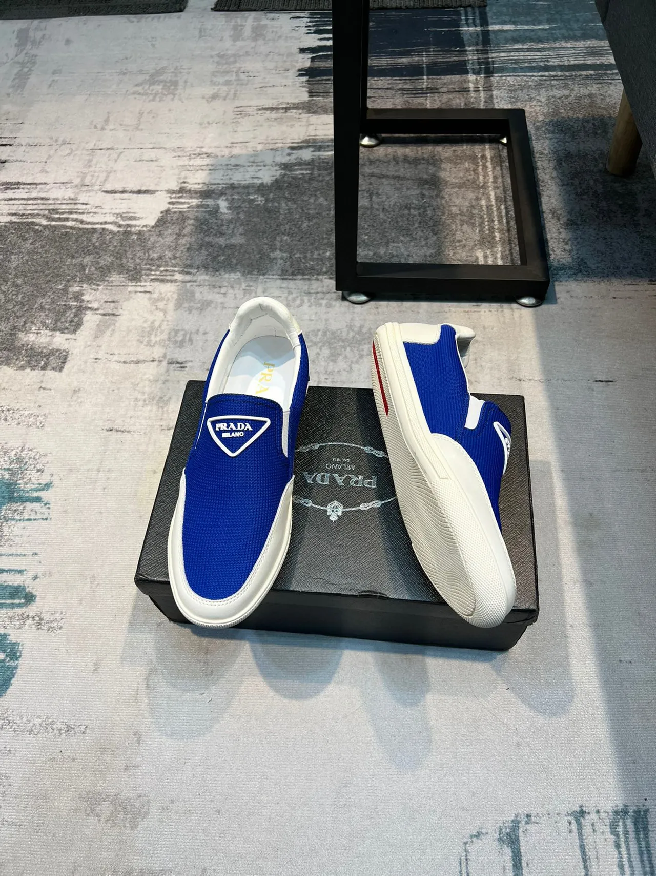 Prada Cloudbust Blue and White Knit Slip-On Loafers 5