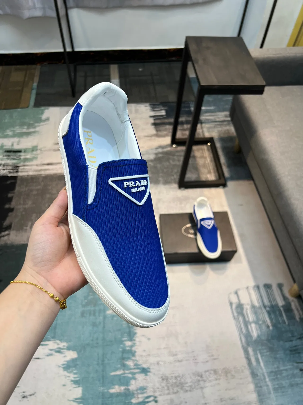 Prada Cloudbust Blue and White Knit Slip-On Loafers 6