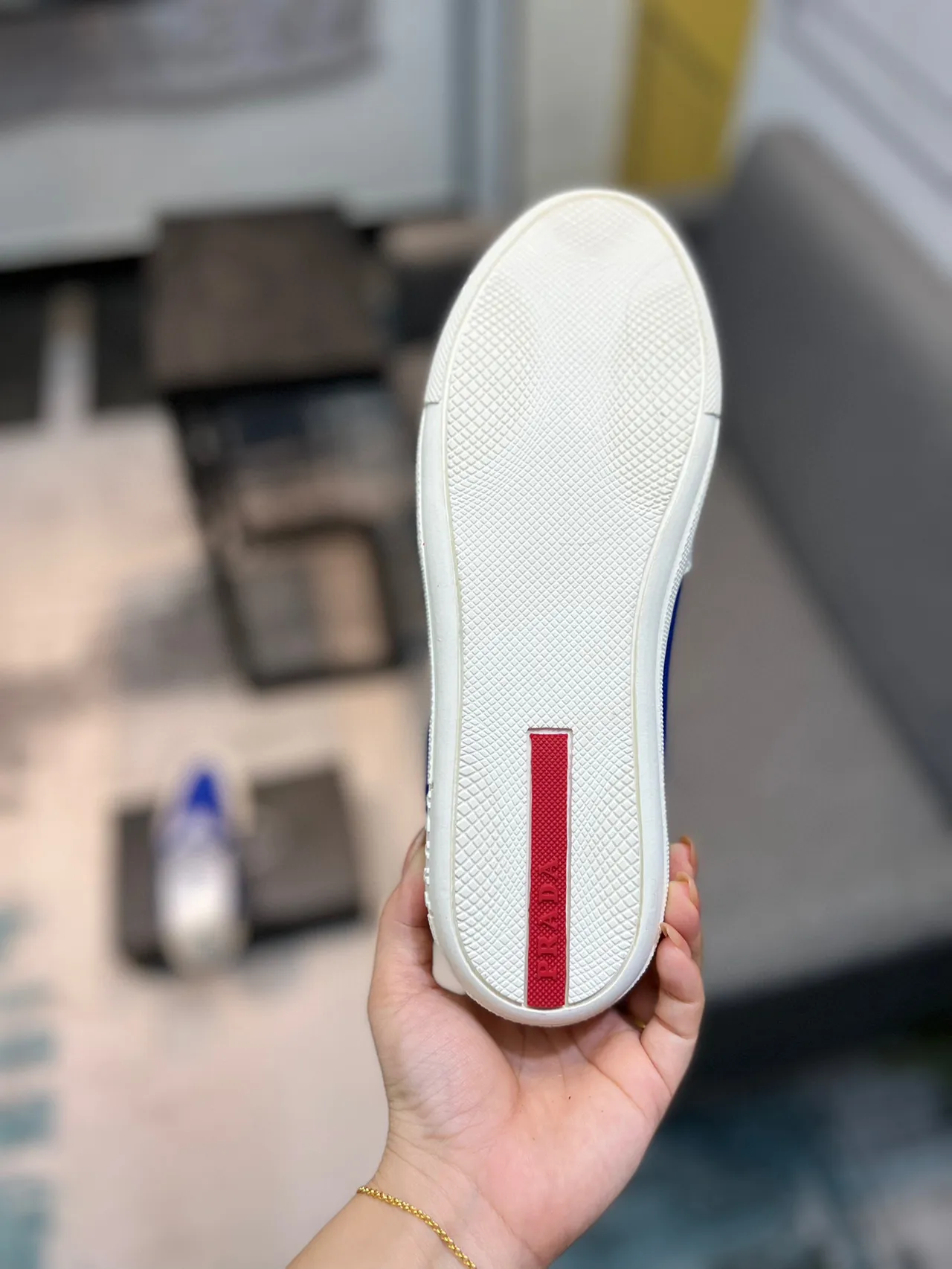 Prada Cloudbust Blue and White Knit Slip-On Loafers 9