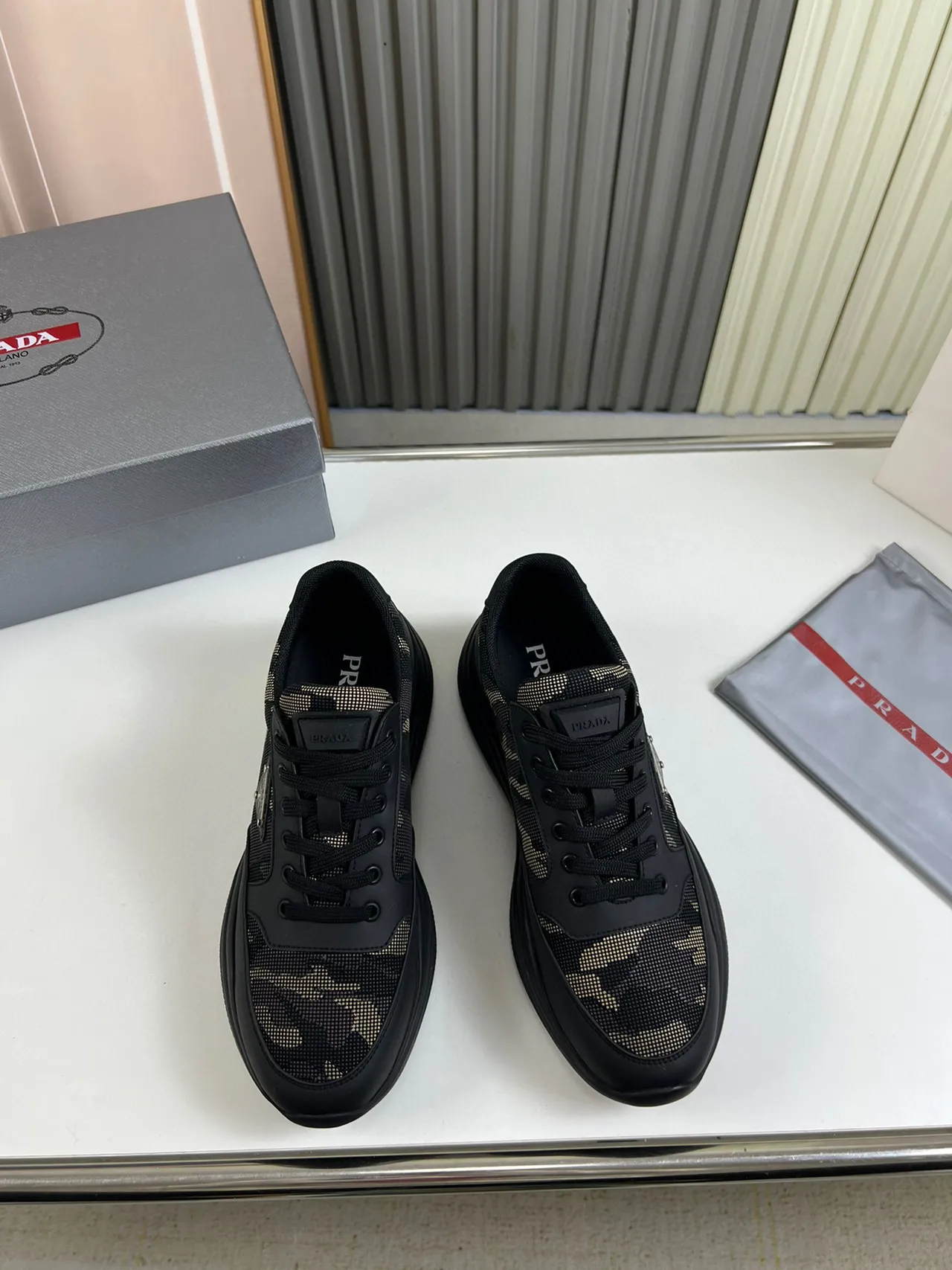 Prada Cloudbust Camo Mesh Black Lifestyle Sneakers 8