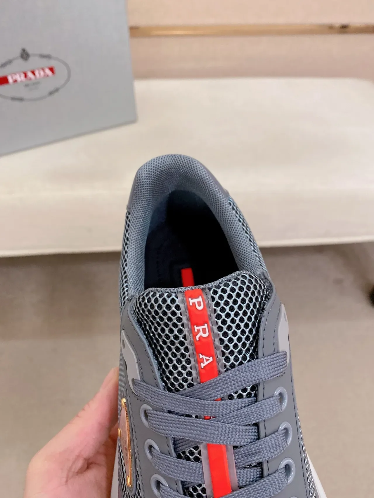 Prada Cloudbust Gray Mesh and Glossy Synthetic Lifestyle Sneakers 4