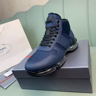 Prada Cloudbust High-Top Blue Mesh and Leather Lifestyle Sneakers