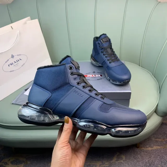 Prada Cloudbust High-Top Blue Mesh and Leather Lifestyle Sneakers 2