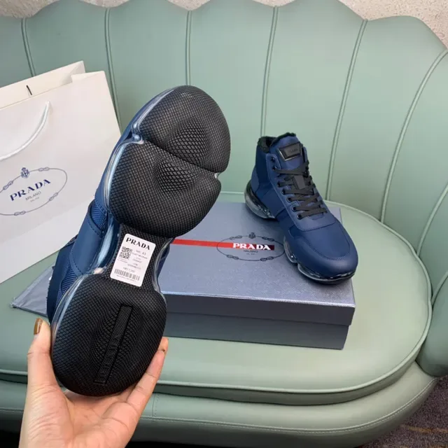 Prada Cloudbust High-Top Blue Mesh and Leather Lifestyle Sneakers 3