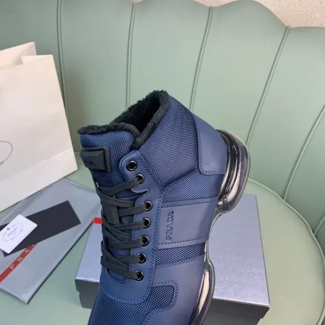 Prada Cloudbust High-Top Blue Mesh and Leather Lifestyle Sneakers 4