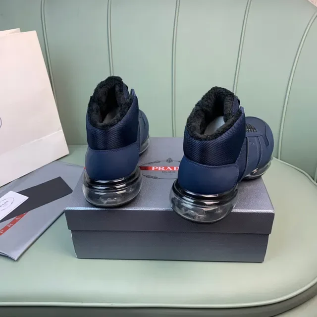 Prada Cloudbust High-Top Blue Mesh and Leather Lifestyle Sneakers 7