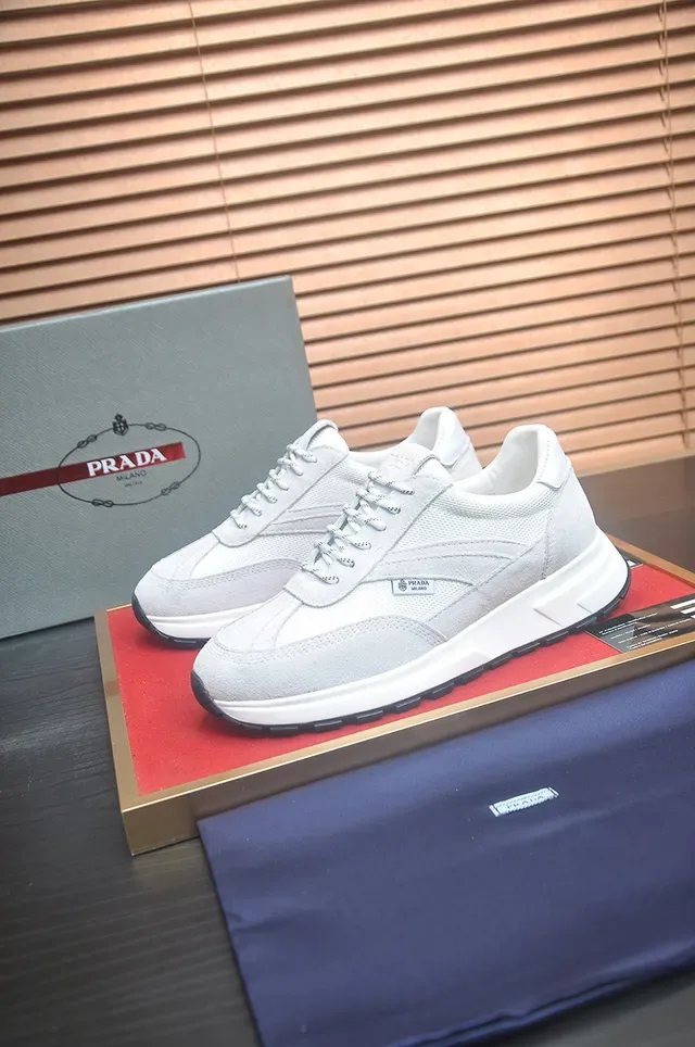 Prada Cloudbust Light Gray Suede and Mesh Lifestyle Sneakers 3
