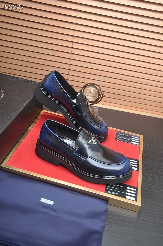 Prada Cloudbust Loafer Navy Blue Glossy Leather Loafers 7