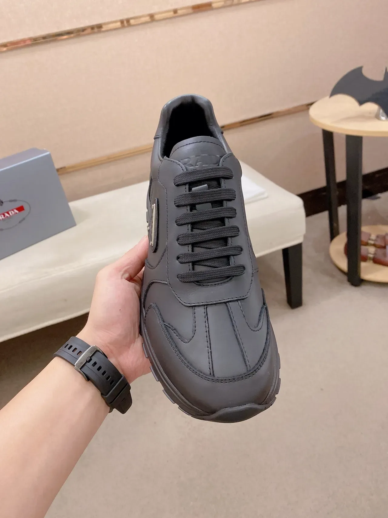 Prada Cloudbust एकরঙা কালো চামড়া লাইফস্টাইল স্নিকার্স 6