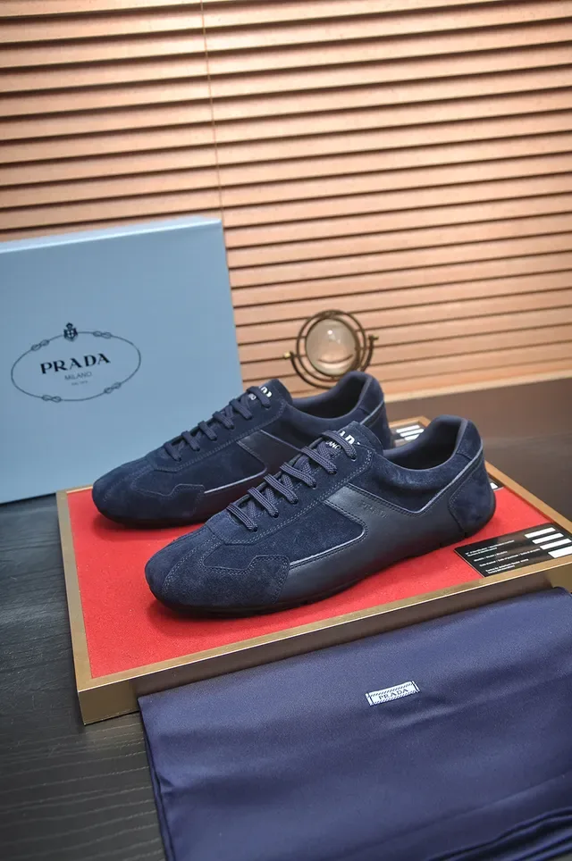 Prada Cloudbust Navy Black Mixed-Material Suede And Leather Minimalist Panelled Construction Lifestyle Sneakers 4