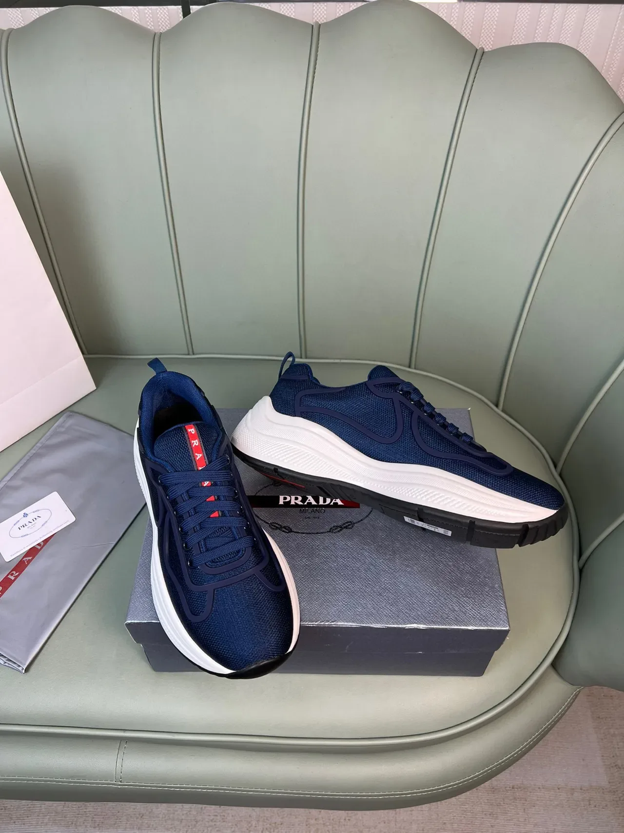 Prada Cloudbust Navy Mesh and Rubber Overlay Lifestyle Sneakers 7