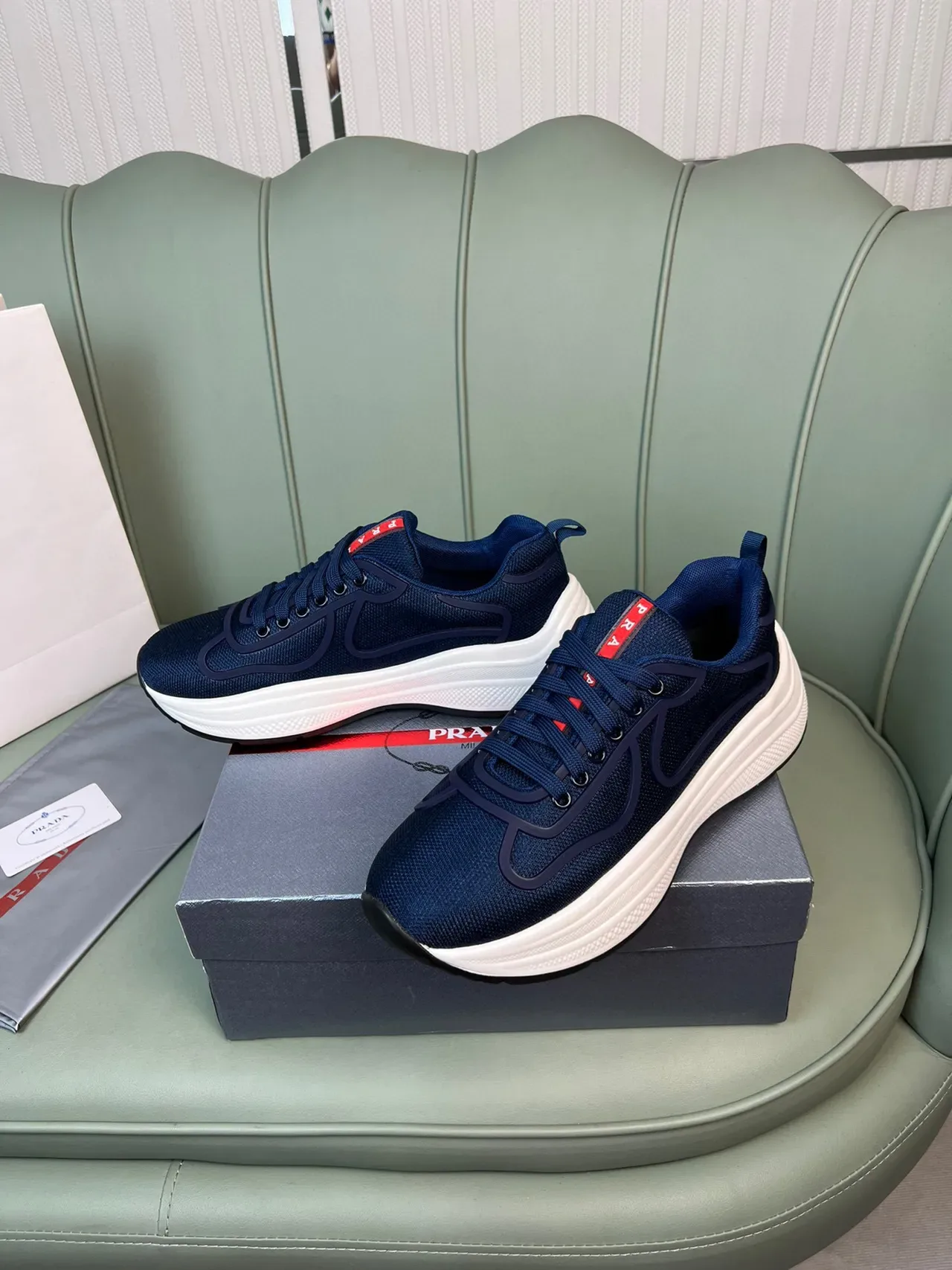 Prada Cloudbust Navy Mesh and Rubber Overlay Lifestyle Sneakers 8