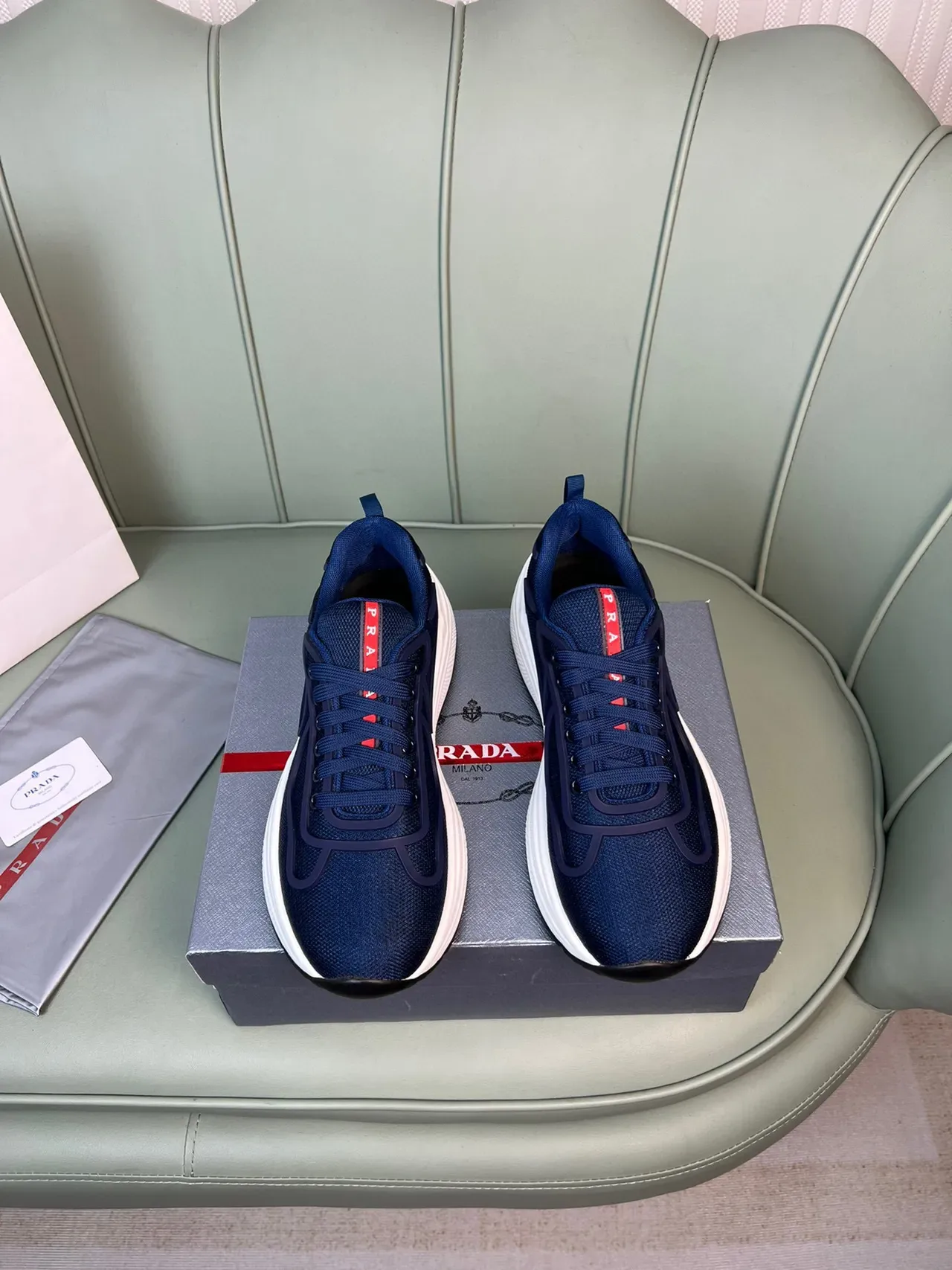 Prada Cloudbust Navy Mesh and Rubber Overlay Lifestyle Sneakers 9