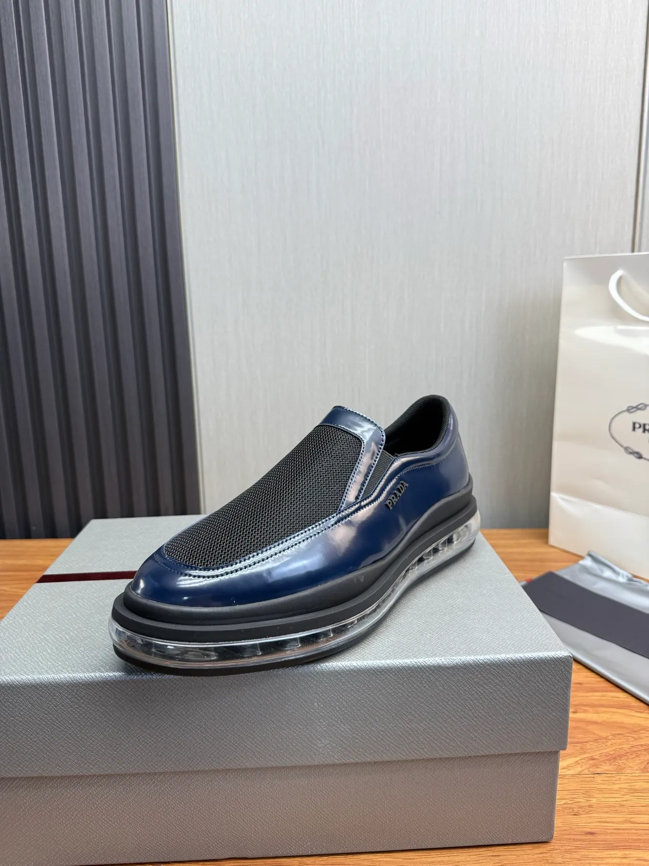 Prada Cloudbust Navy Patent and Mesh Loafers 2