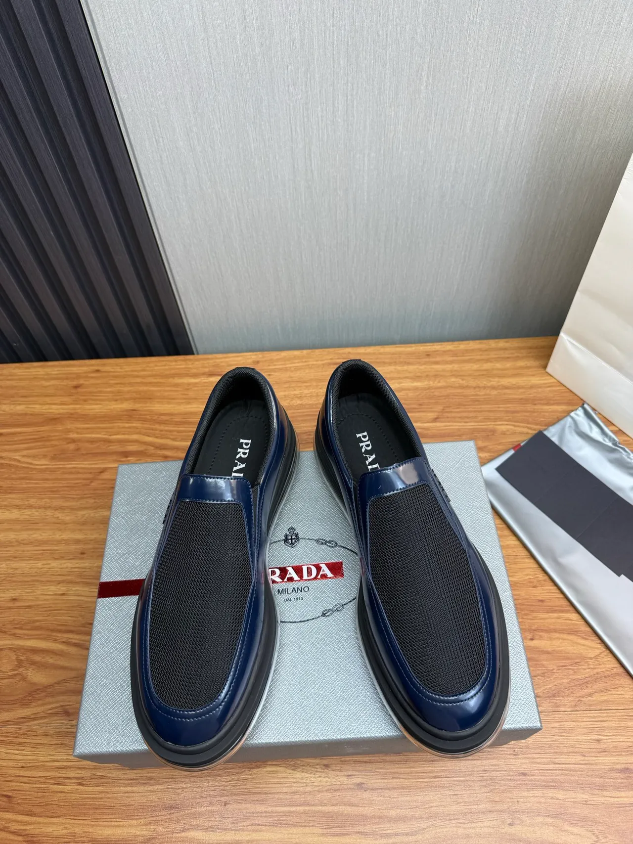 Prada Cloudbust Navy Patent and Mesh Loafers 3