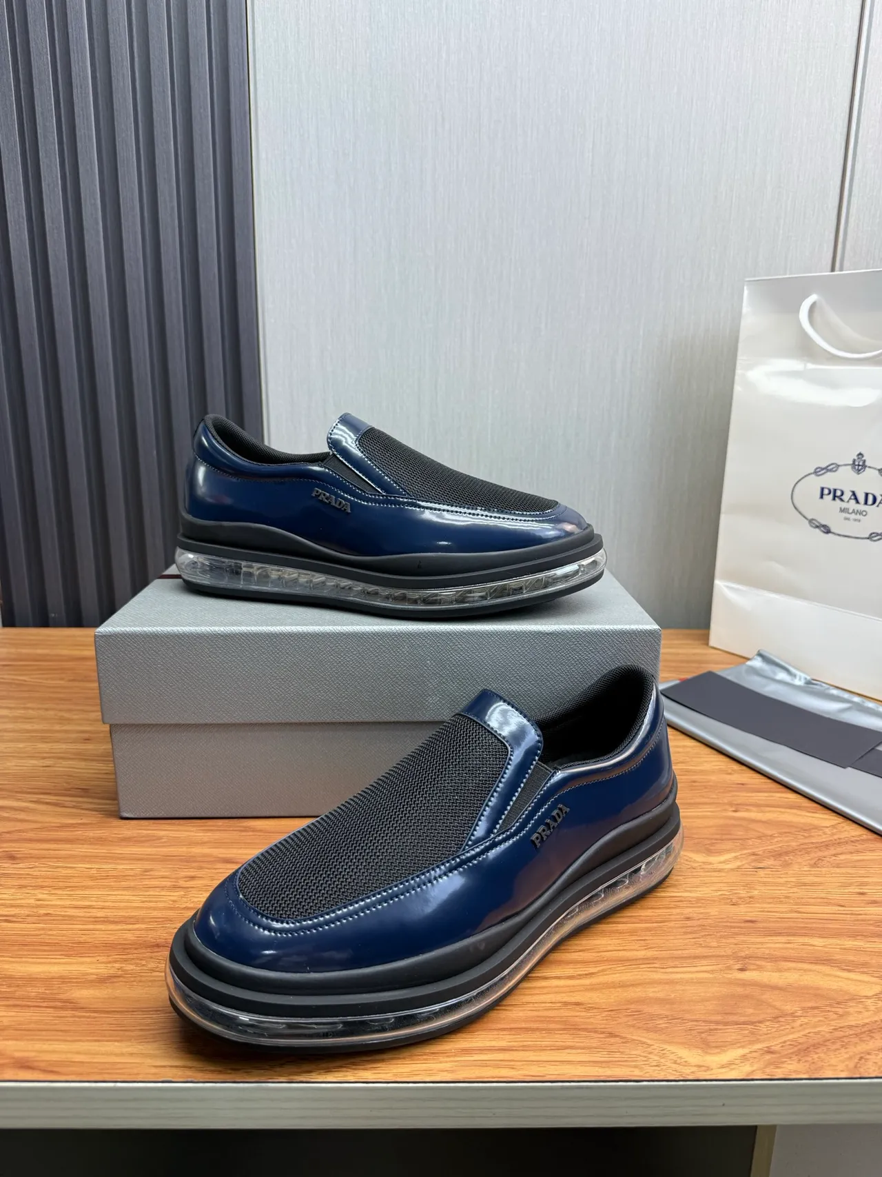 Prada Cloudbust Navy Patent and Mesh Loafers 4