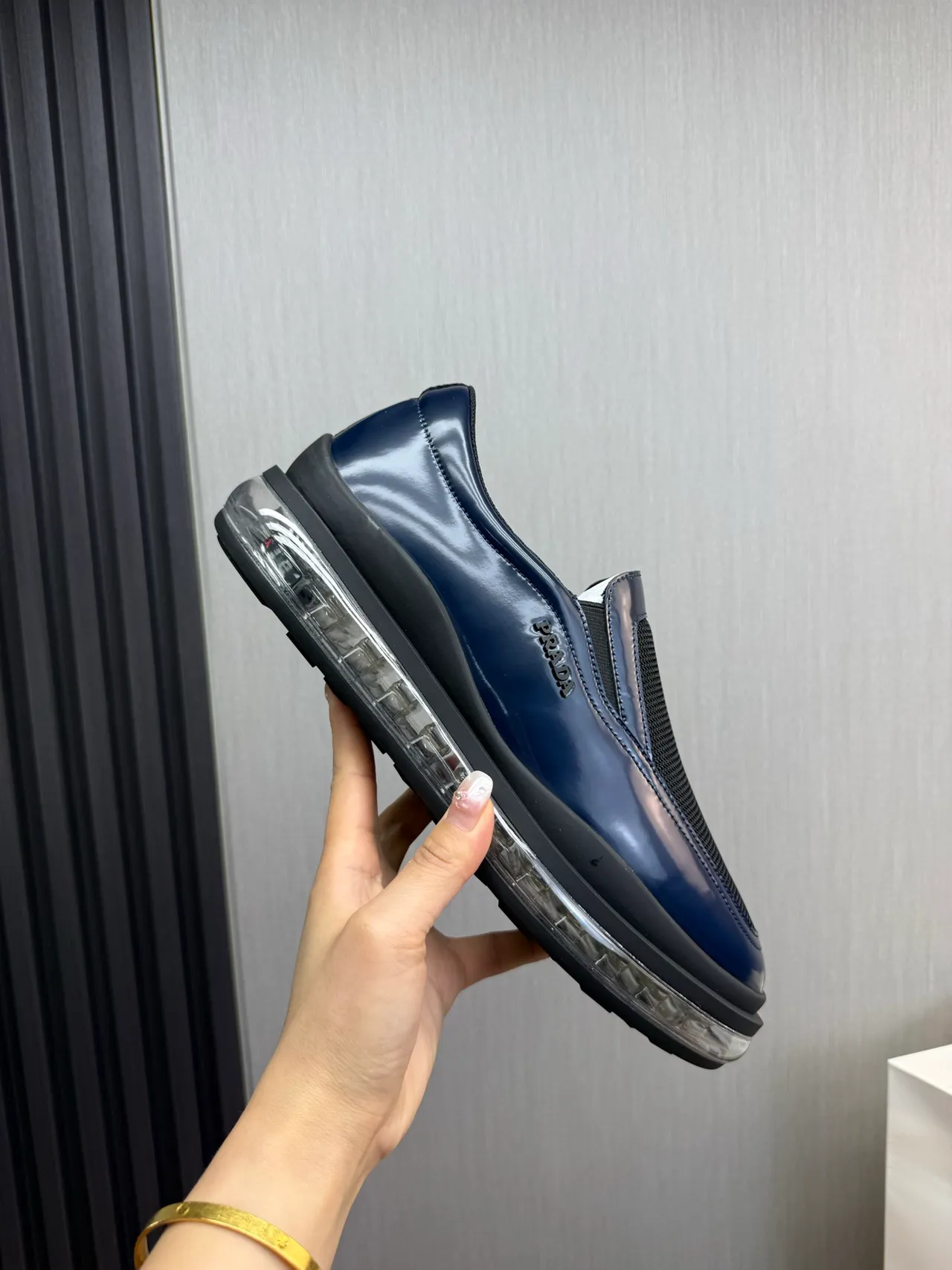 Prada Cloudbust Navy Patent and Mesh Loafers 7