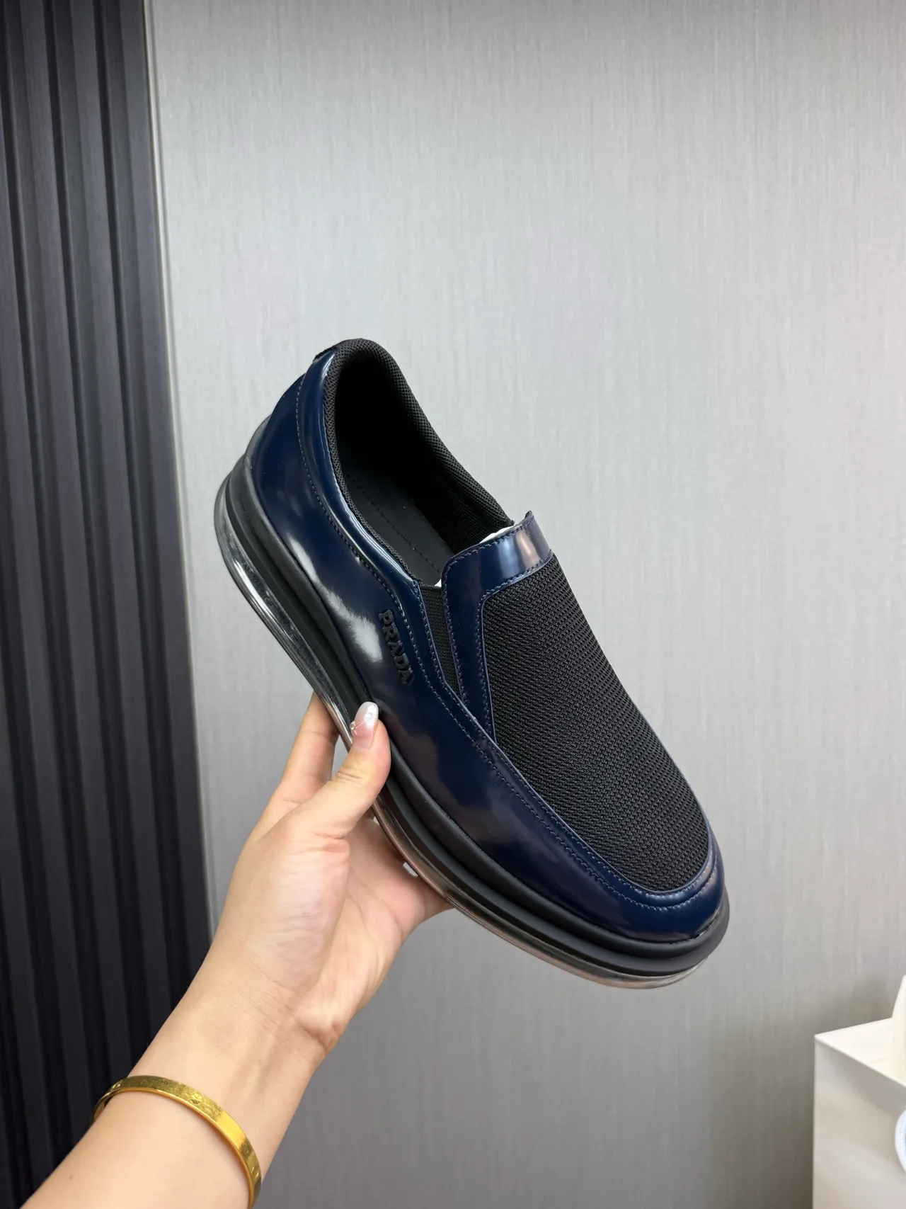 Prada Cloudbust Navy Patent and Mesh Loafers 8