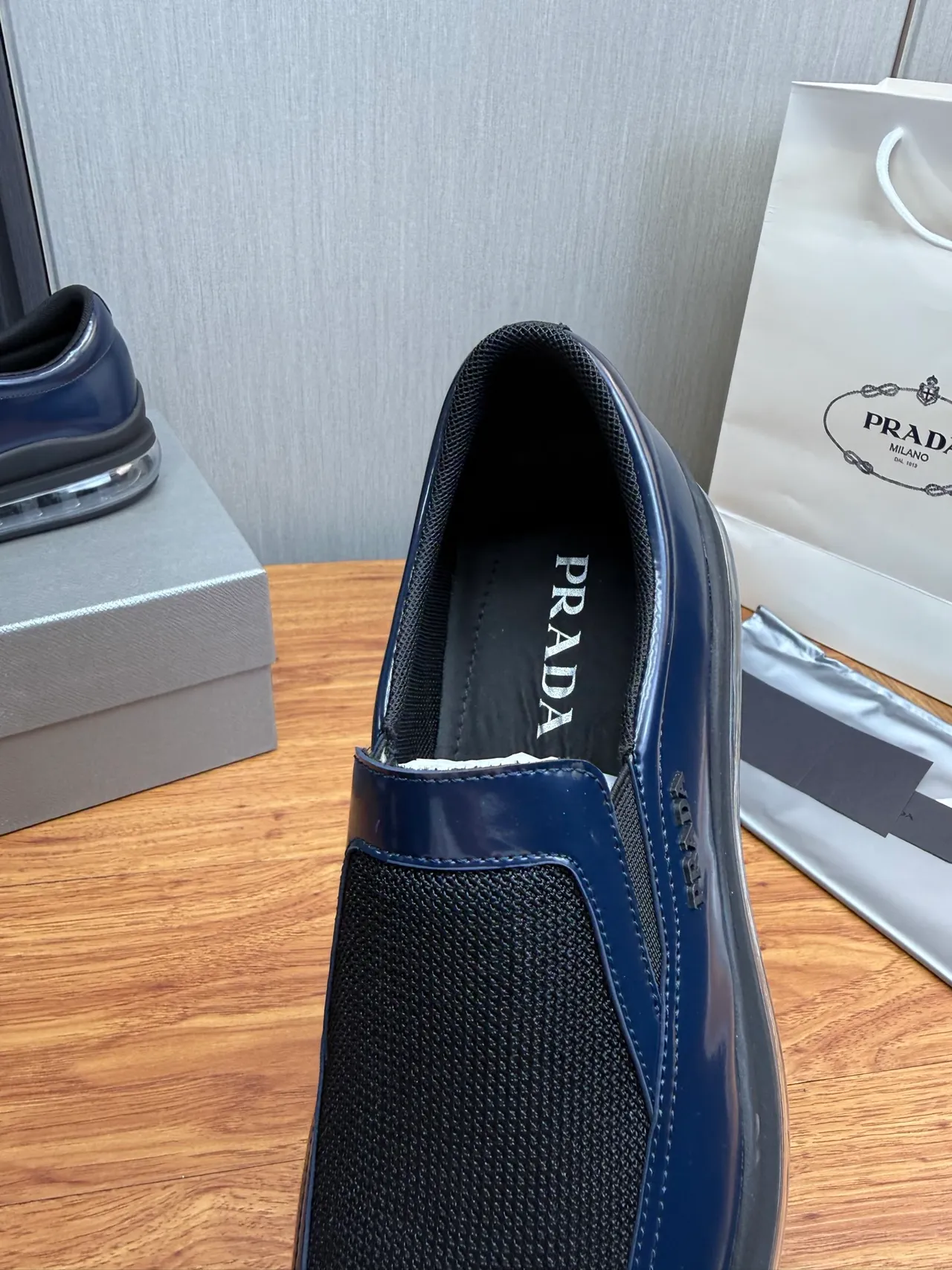 Prada Cloudbust Navy Patent and Mesh Loafers 9