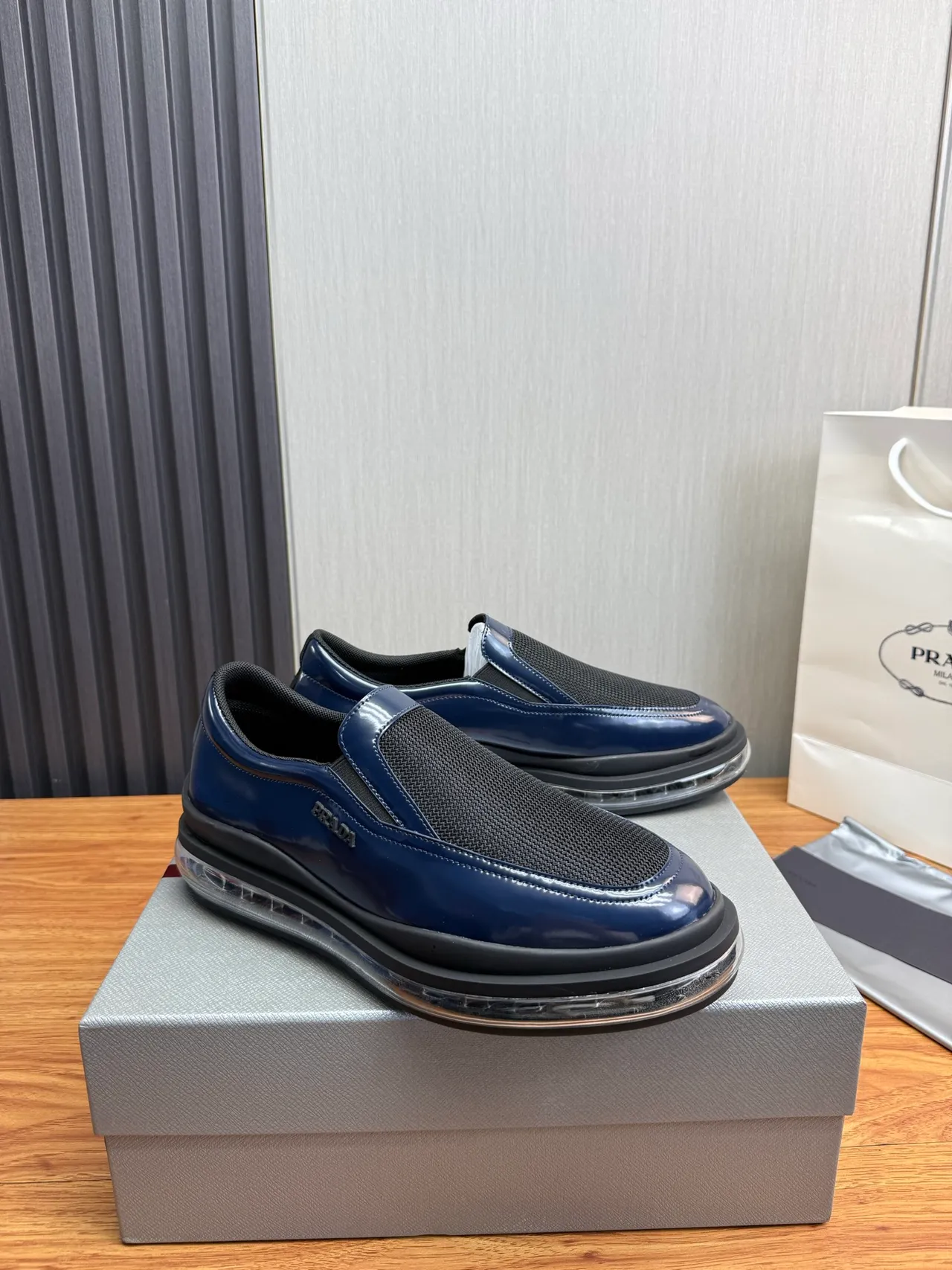 Prada Cloudbust Navy Patent and Mesh Loafers 11