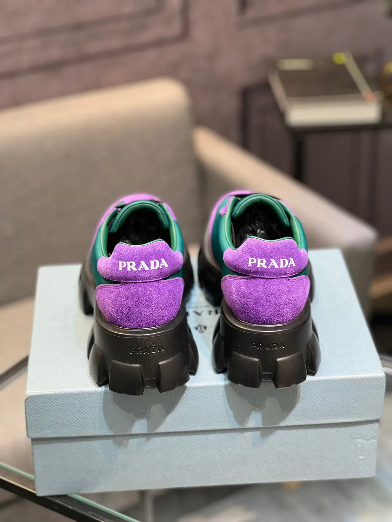 Prada Cloudbust Purple and Teal Suede Chunky Sneakers 2