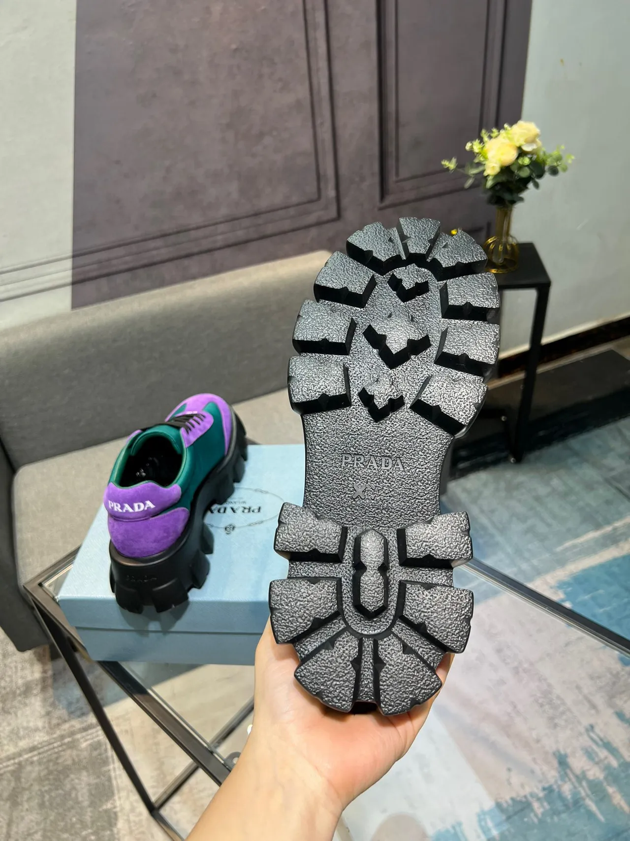 Prada Cloudbust Purple and Teal Suede Chunky Sneakers 3