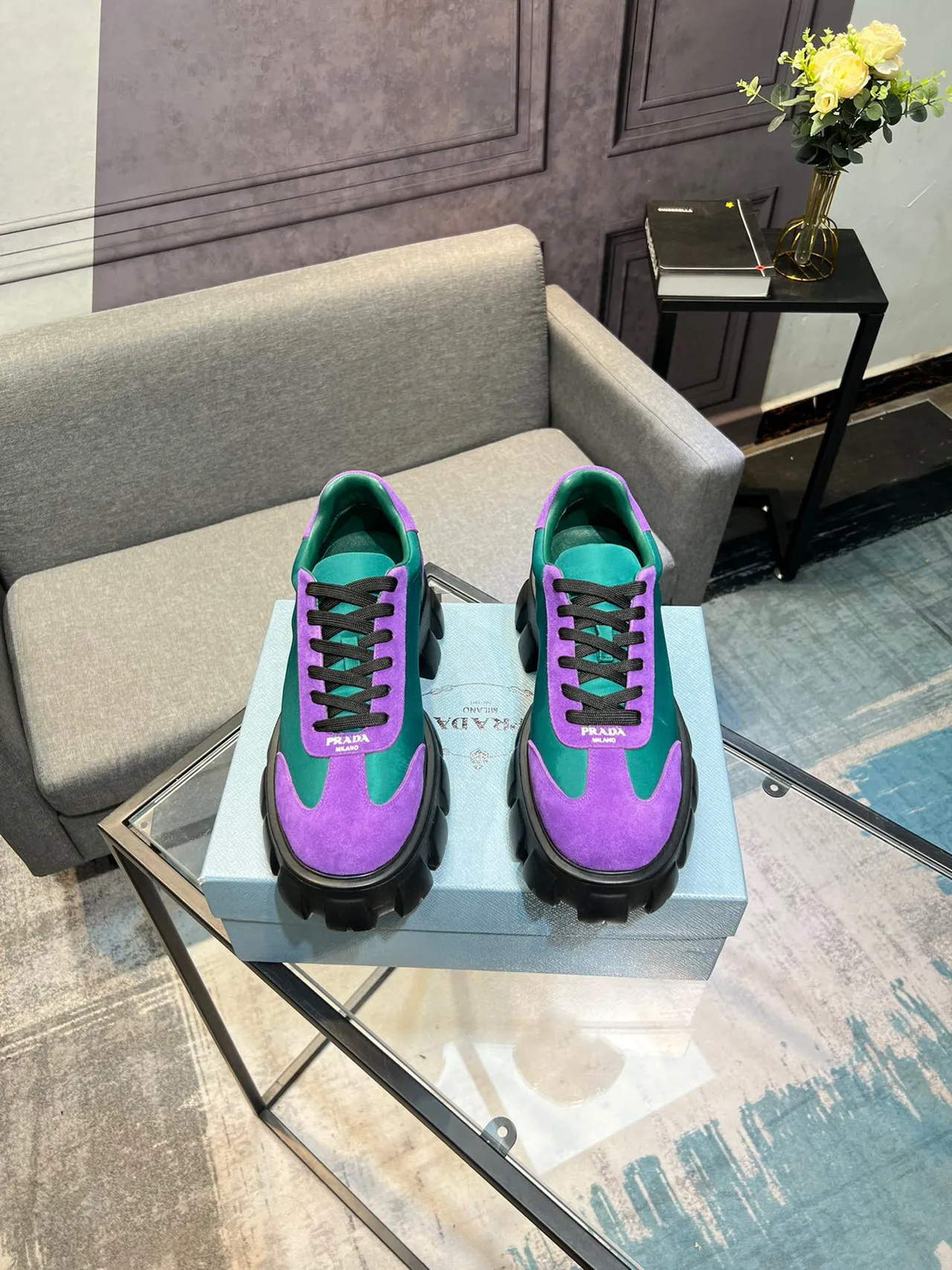 Prada Cloudbust Purple and Teal Suede Chunky Sneakers 8
