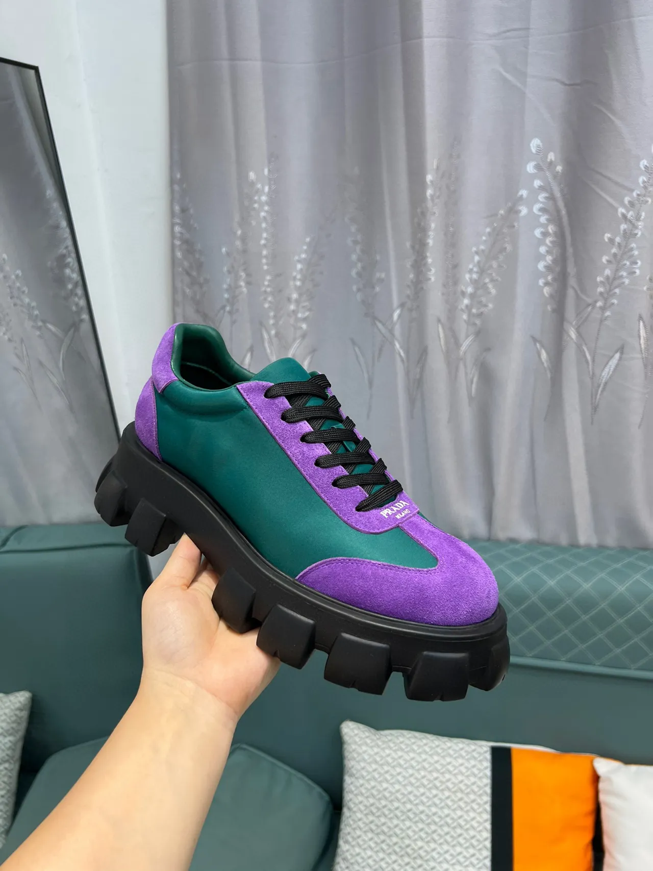 Prada Cloudbust Purple and Teal Suede Chunky Sneakers 9