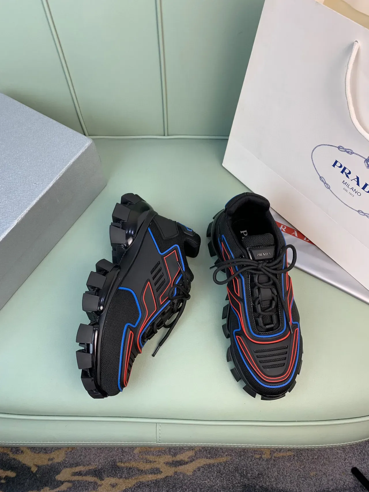 Prada Cloudbust Thunder Black Red Blue Chunky Sneakers 5