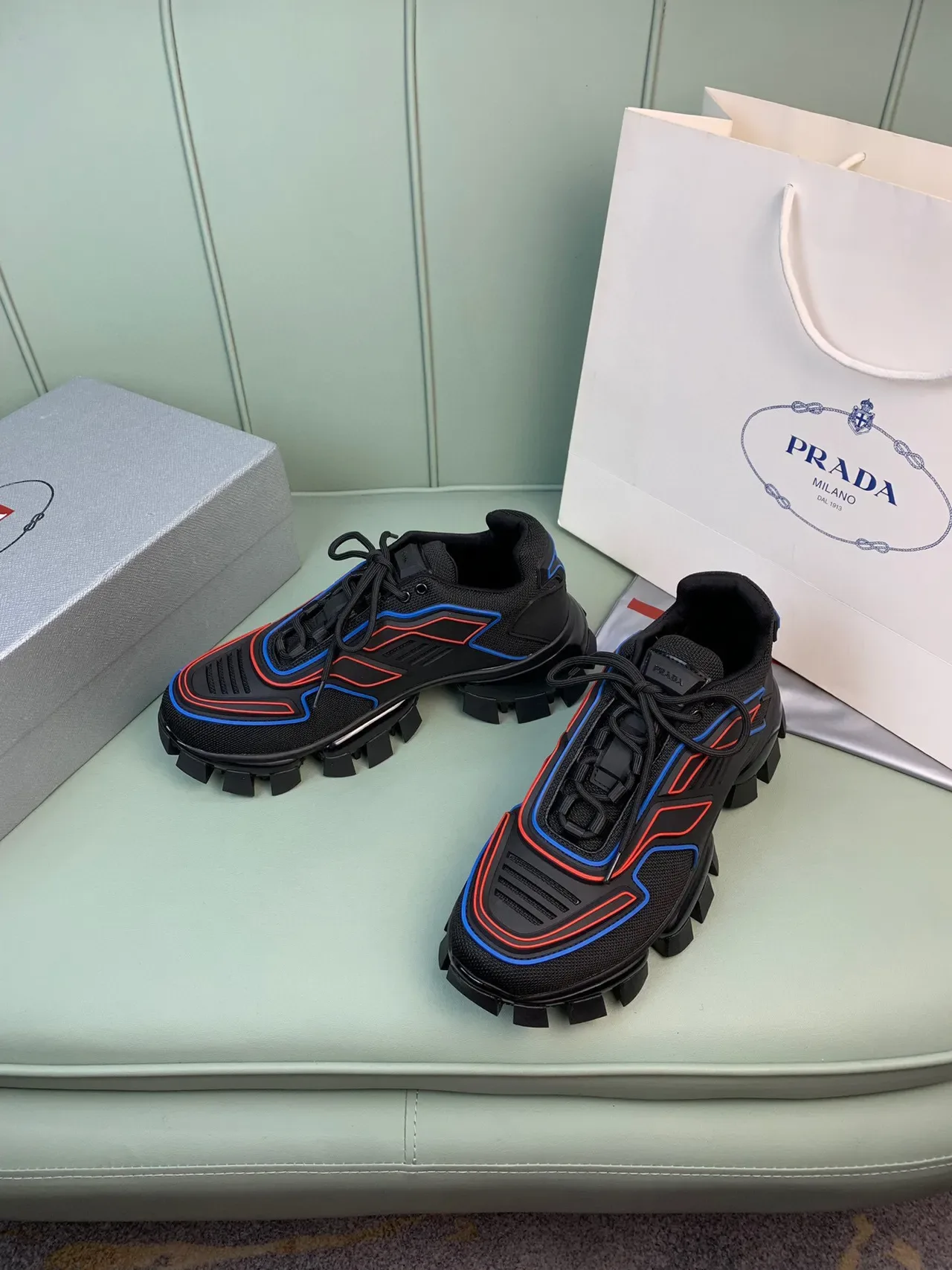 Prada Cloudbust Thunder Black Red Blue Chunky Sneakers 8