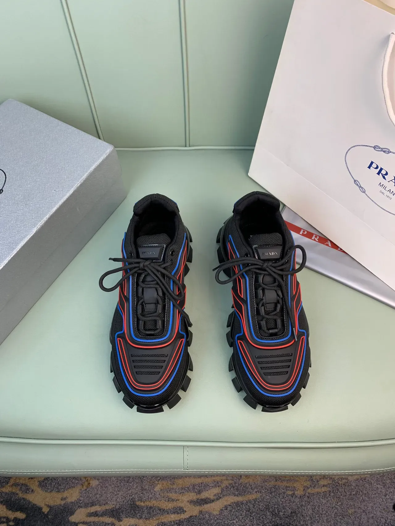 Prada Cloudbust Thunder Black Red Blue Chunky Sneakers 9