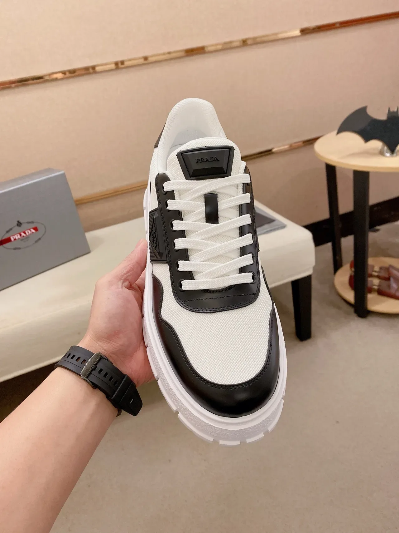 Prada Cloudbust Two-Tone Leather and Textile Chunky Sneakers 5