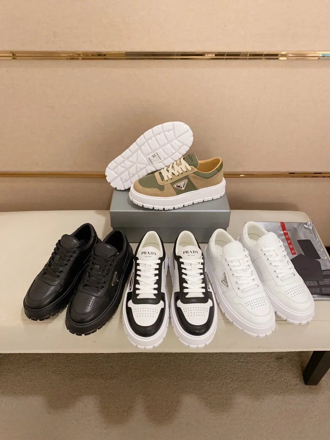 Prada Cloudbust Two-Tone Olive and Beige Lifestyle Sneakers 2