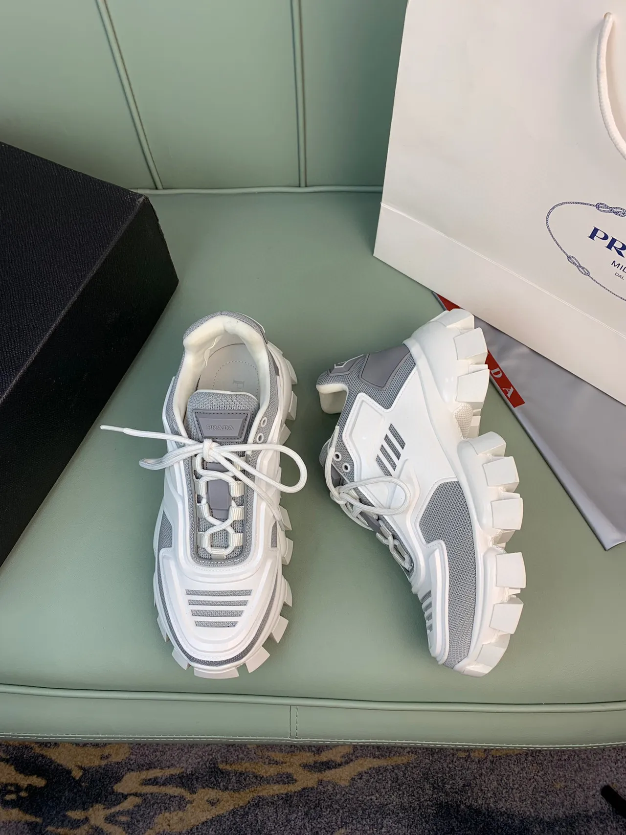 Prada Cloudbust White and Gray Chunky Sneakers 4