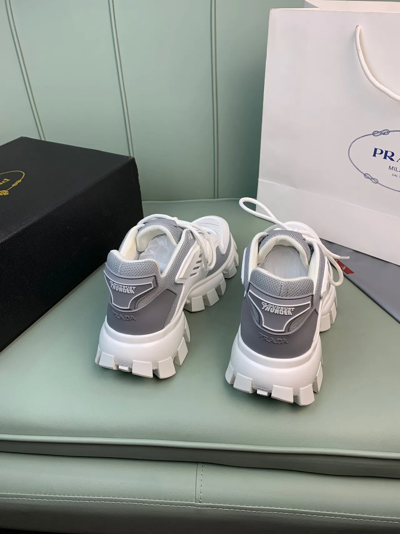 Prada Cloudbust White and Gray Chunky Sneakers 5