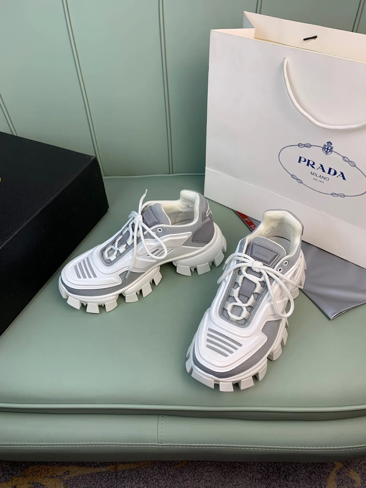 Prada Cloudbust White and Gray Chunky Sneakers 7