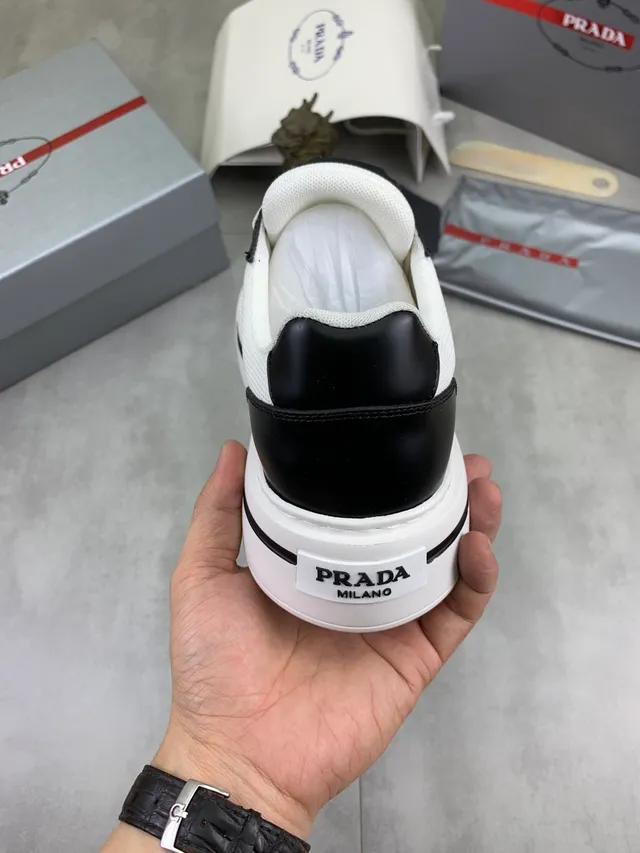 Prada Cloudbust White Black Platform Sole Mesh And Leather Upper Lifestyle Sneakers 3
