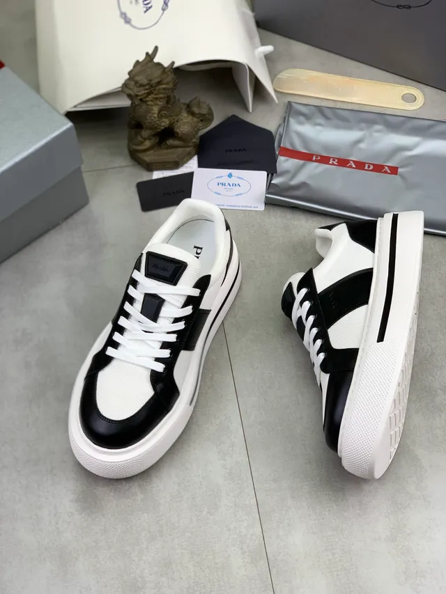 Prada Cloudbust White Black Platform Sole Mesh And Leather Upper Lifestyle Sneakers 5