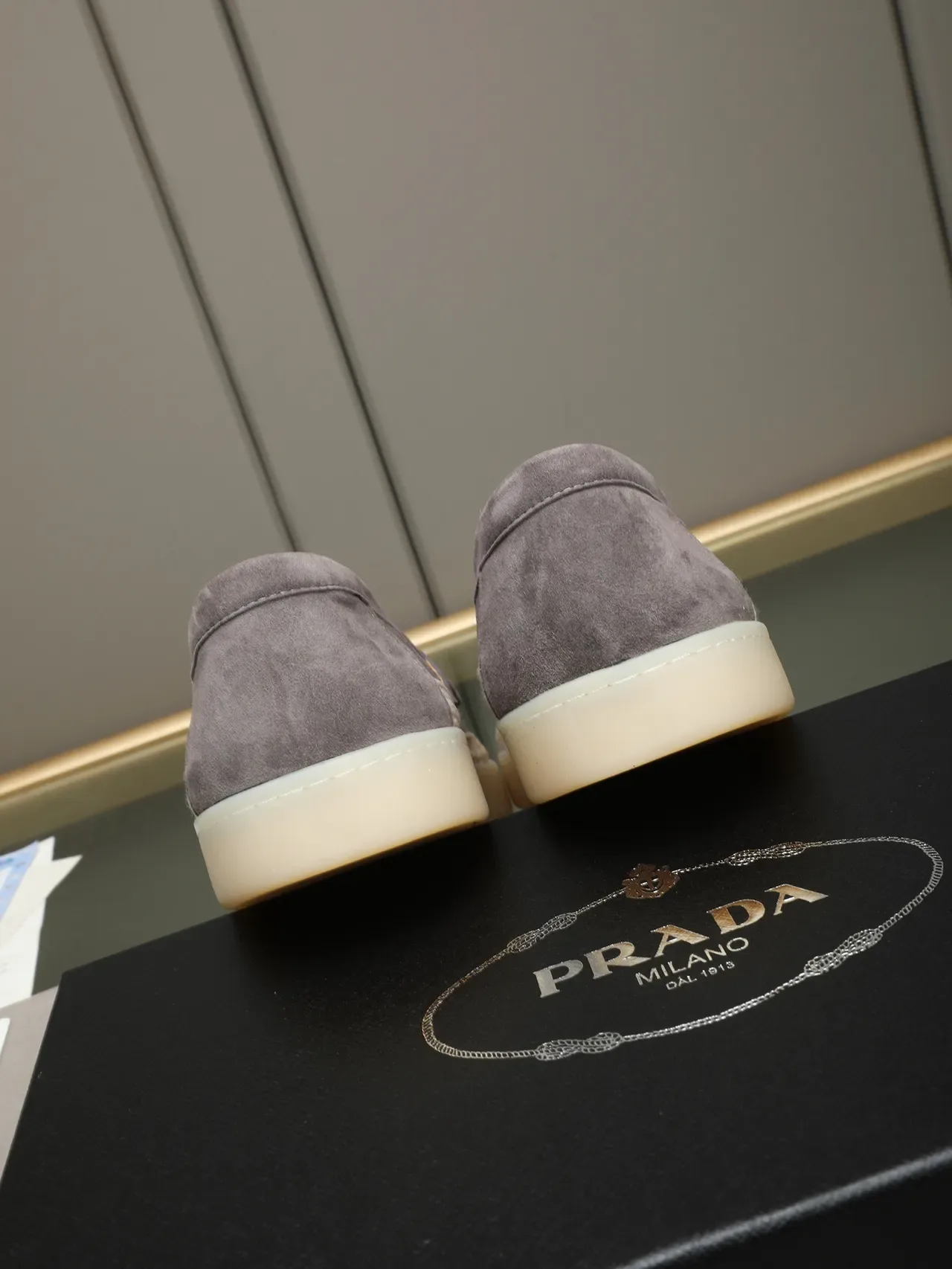 Prada Gray Beige Suede Upper Woven Jute Midsole Band Loafer 4