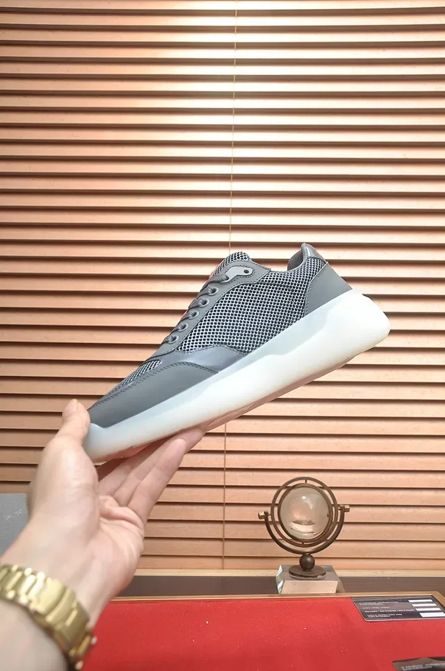 Prada Gray White Mesh-Synthetic Hybrid Upper Translucent Chunky Sole Lifestyle Sneakers 5