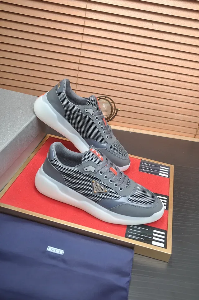 Prada Gray White Mesh-Synthetic Hybrid Upper Translucent Chunky Sole Lifestyle Sneakers 6