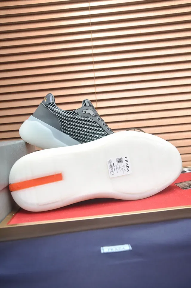 Prada Gray White Mesh-Synthetic Hybrid Upper Translucent Chunky Sole Lifestyle Sneakers 7