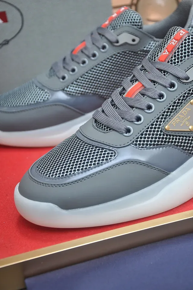 Prada Gray White Mesh-Synthetic Hybrid Upper Translucent Chunky Sole Lifestyle Sneakers 8