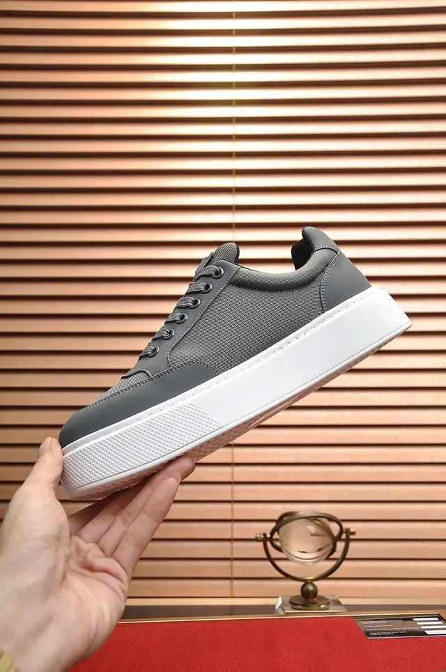 Prada Gray White Platform Sole Textile-Synthetic Hybrid Upper Lifestyle Sneakers 5